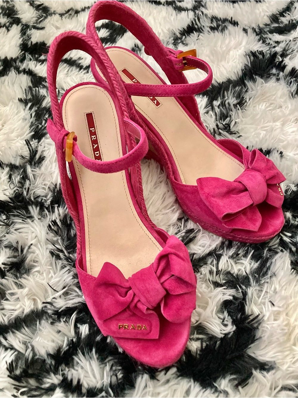 Prada Hot Pink Suede Bow Slingback Heels